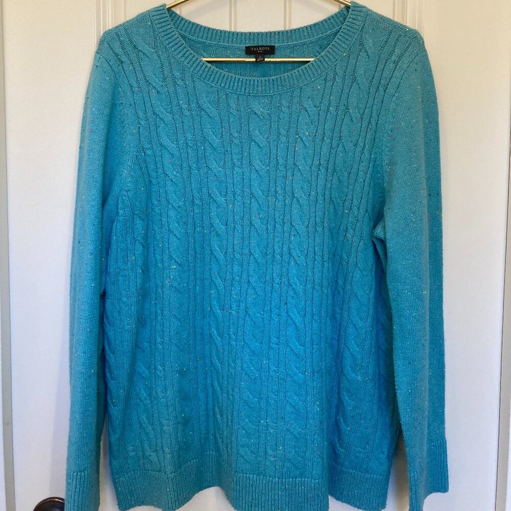 Talbots Aqua Cable Knit Sweater, Women’s 1X – Long Sleeve
